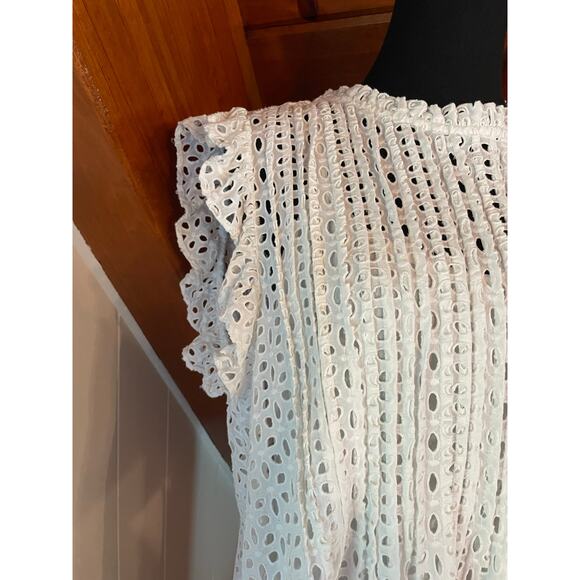 Madewell Eyelet Lace Ruffle Sleeve Pintuck Mini Dress sz L - Picture 7 of 9